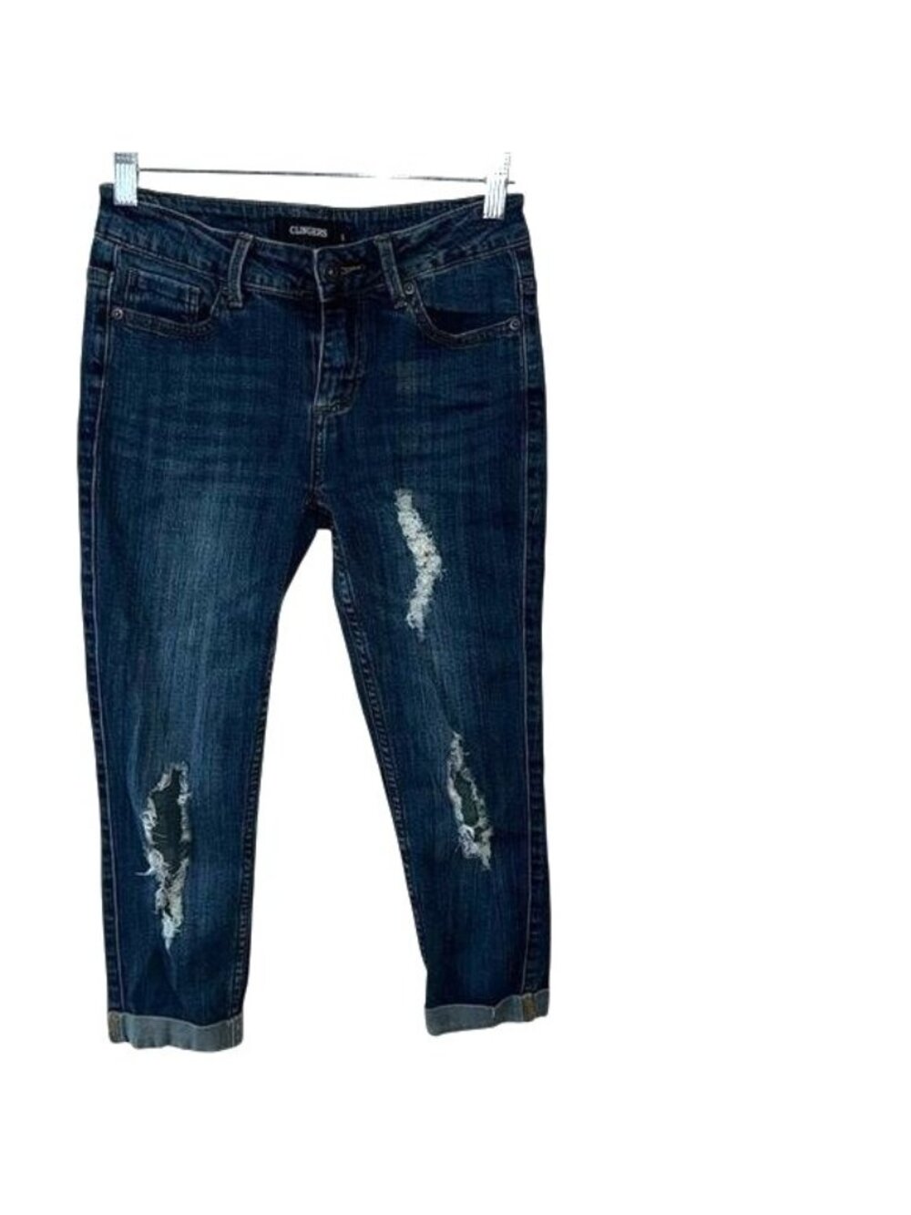 Distressed Dark Wash Denim Jeans Cropped Fit Size 5 By Clingers